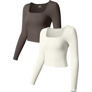 NEW | OQQ | 2 Piece Bundle Ribbed Square Neck Long Sleeve Crop Top | Sz S